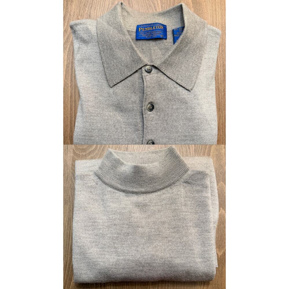 Vintage Pendleton XL 100% Merino Wool Sweater Polo Button Mock Neck Gray Lot 2